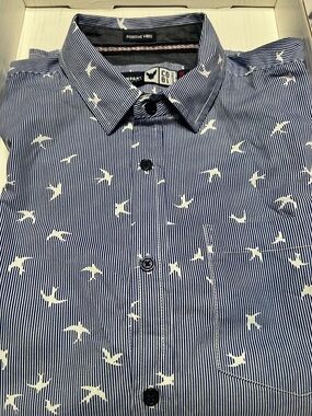 Positive Vibes Navy Stripe Bird-Print Button-Down Shirt